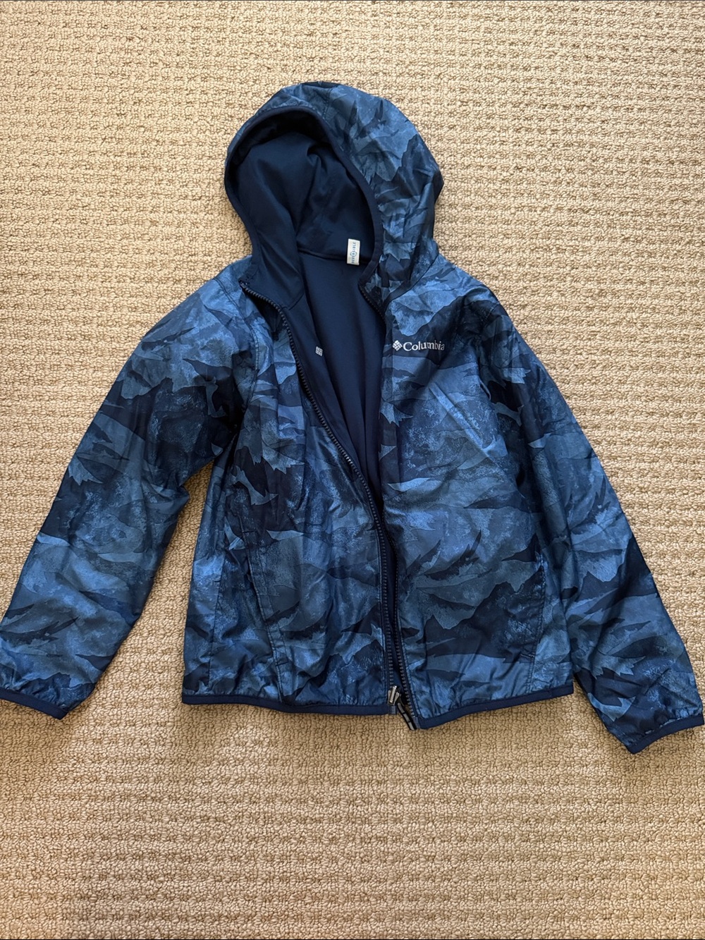 Columbia Kids Blue Camo Hooded Rain Jacket